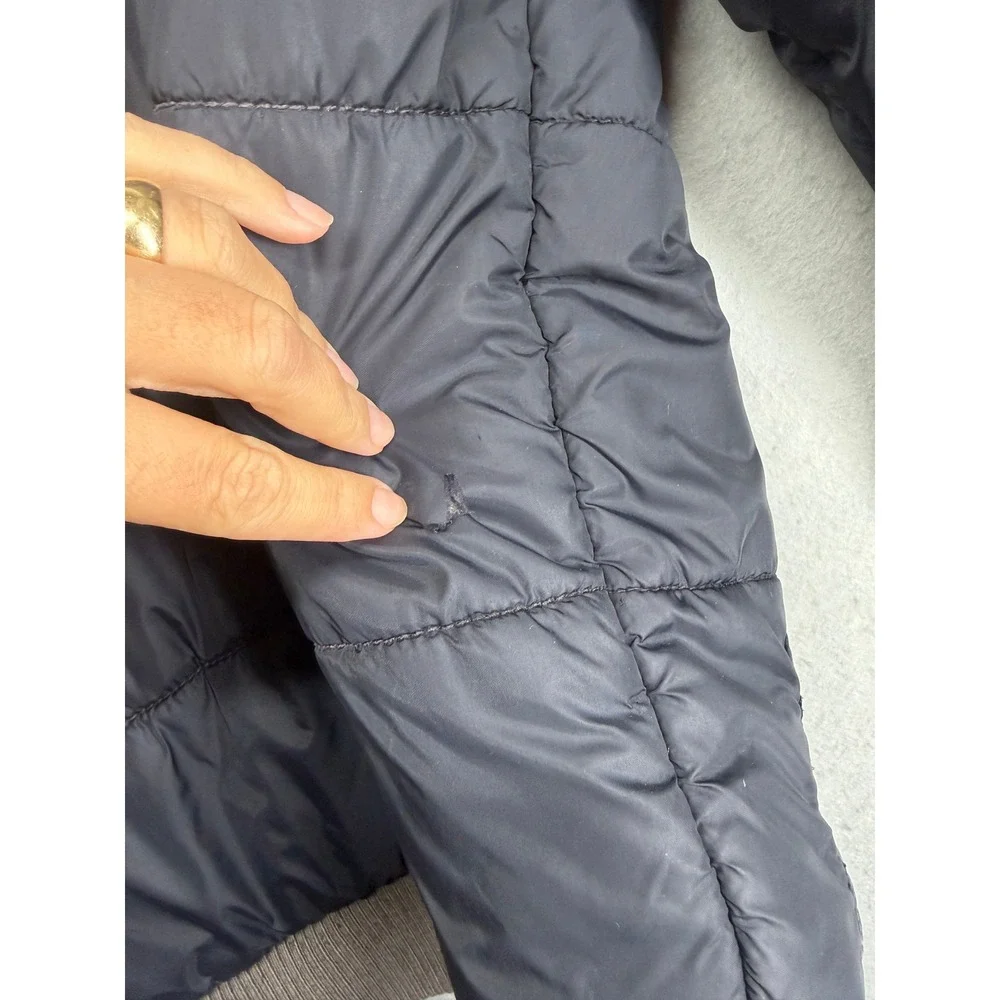 True Religion Y2K Mens Black Quilted Puffer Bomber Jacket Size Large w tear flaw